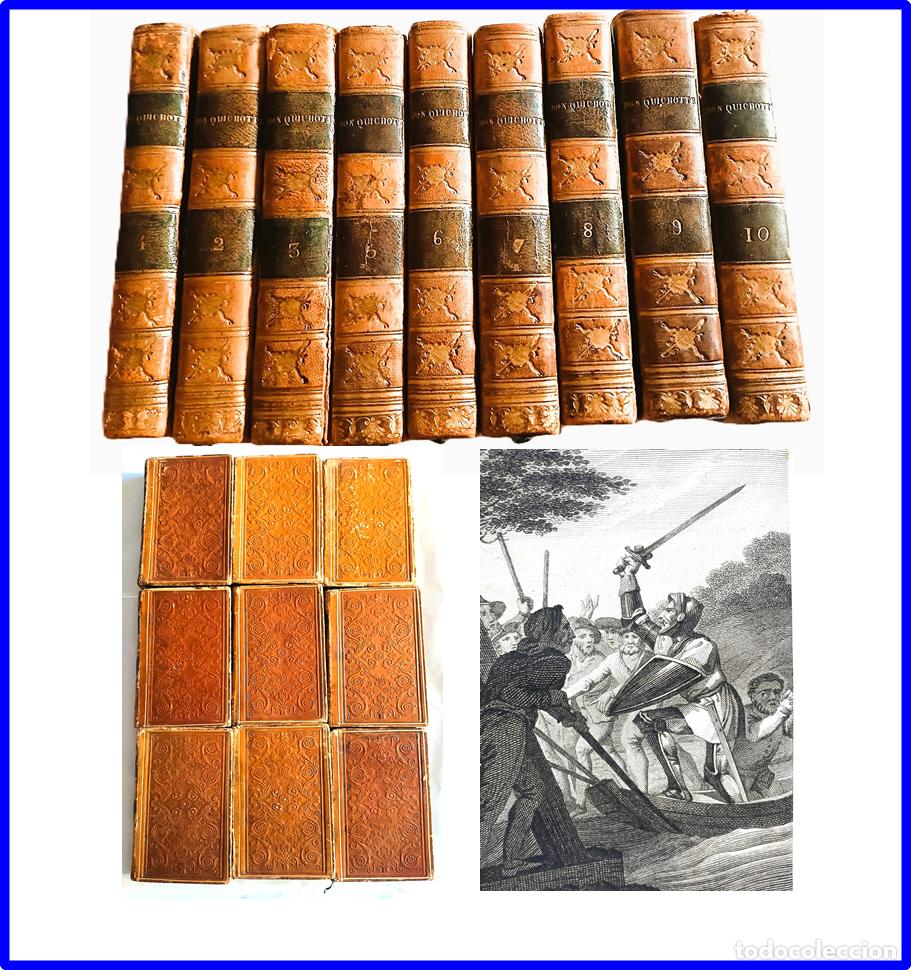Libros antiguos: A&ntilde;o 1824. Don Quijote de la Mancha. 9 tomos del siglo XIX. Frontispicios. Cervantes.
