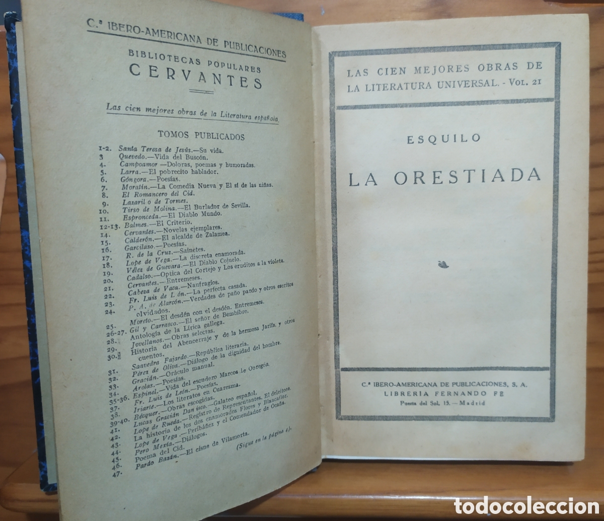 Libros antiguos: Esquilo, La Orestiada - Las cien mejores obras de la literatura universal Vol. 21