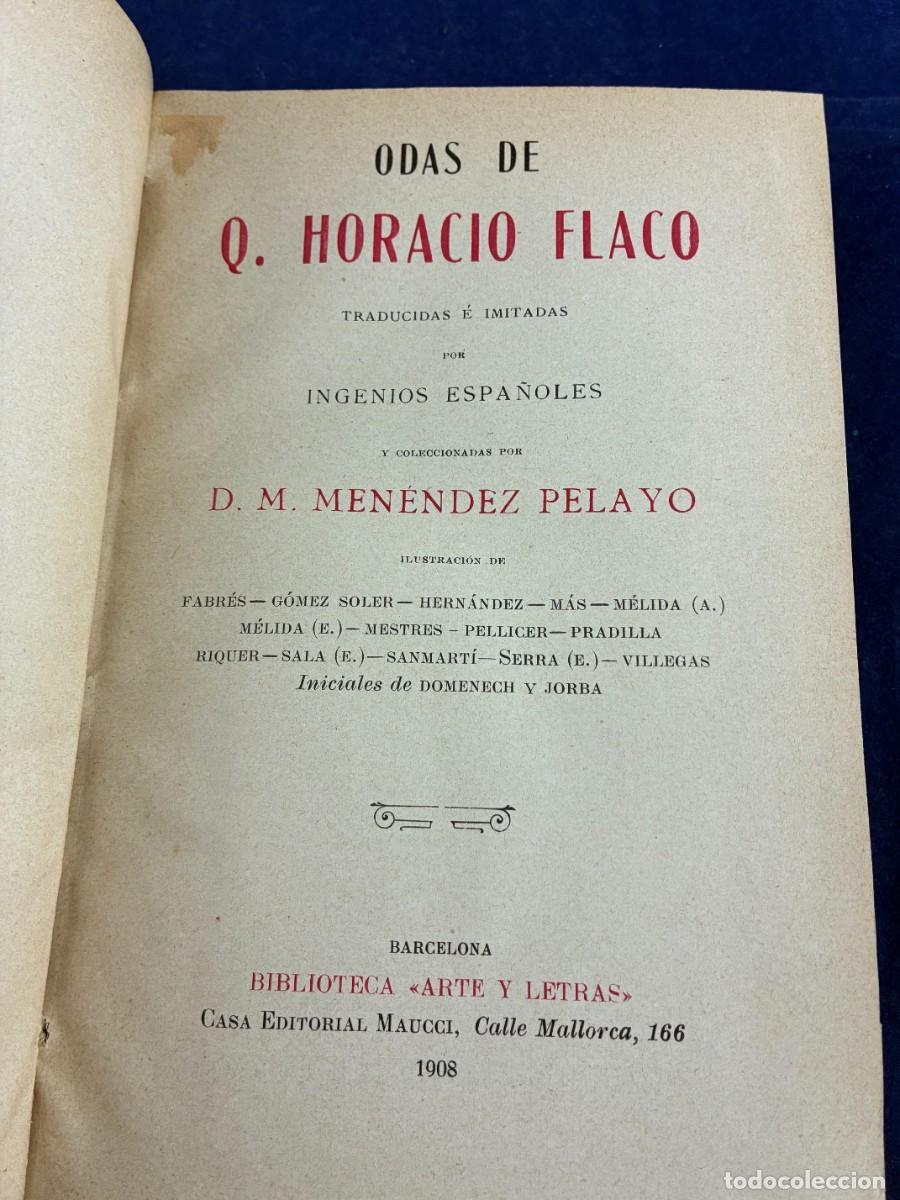 Libros antiguos: Odas de Q. Horacio Flaco Men&eacute;ndez Pelayo 1908 Maucci Buen estado tapa dura