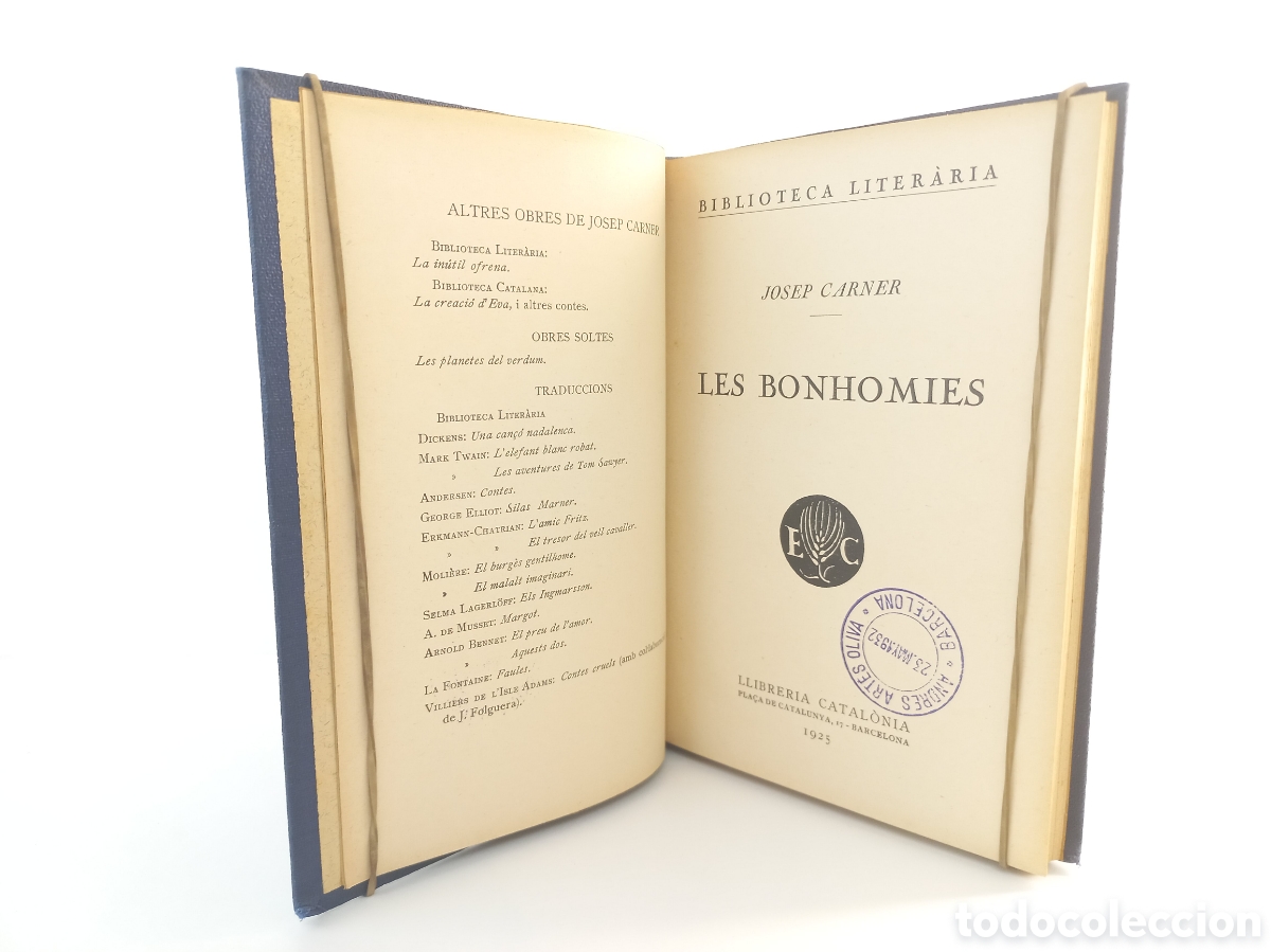 Libros antiguos: Les Bonhomies. Josep Carner. Llibreria Catalonia, 1925. Catal&aacute;n.