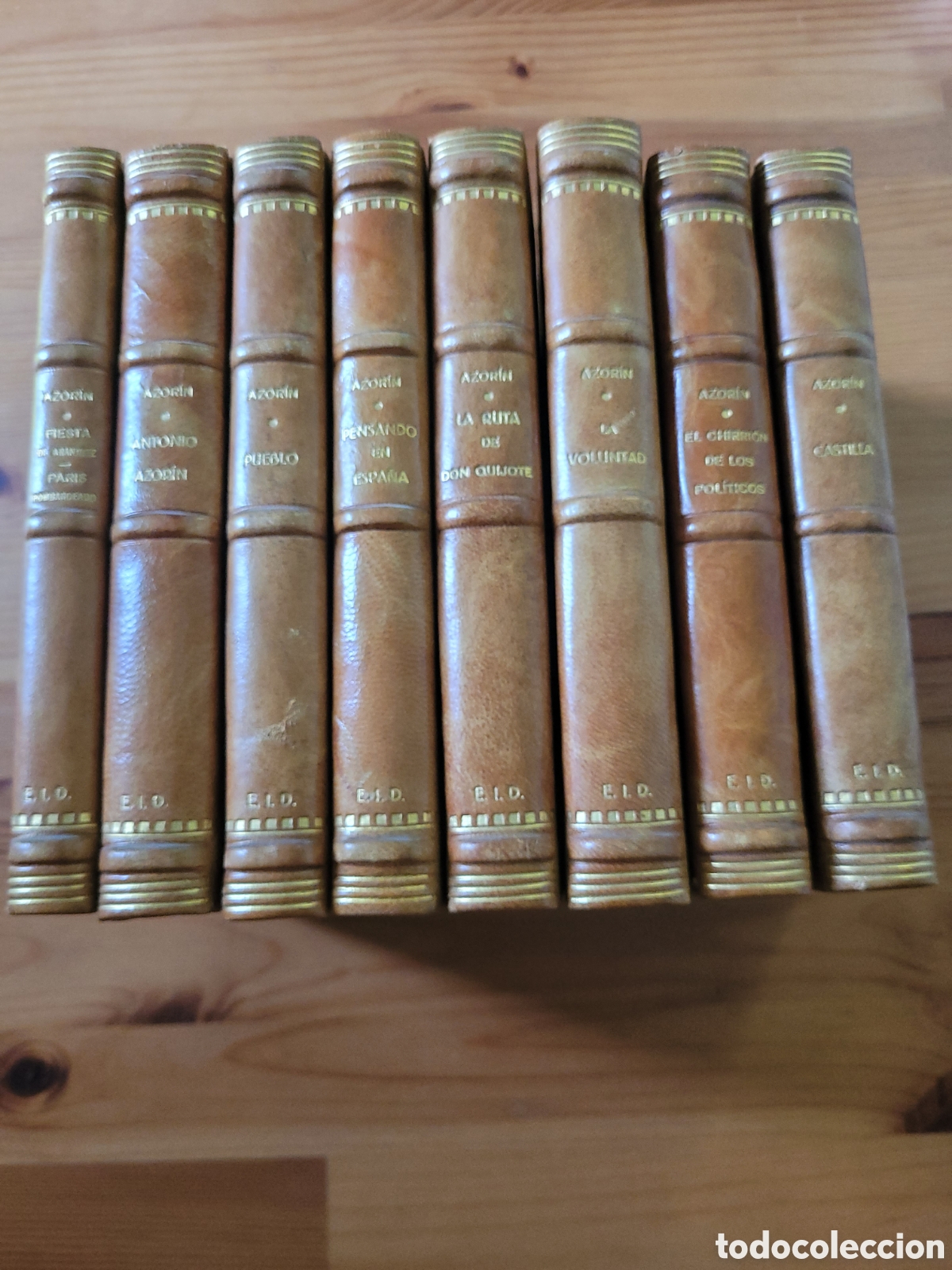 Libros antiguos: Colecci&oacute;n de 8 obras de Azor&iacute;n (Jos&eacute; Mart&iacute;nez Ruiz) en elegante encuadernaci&oacute;n uniforme media piel