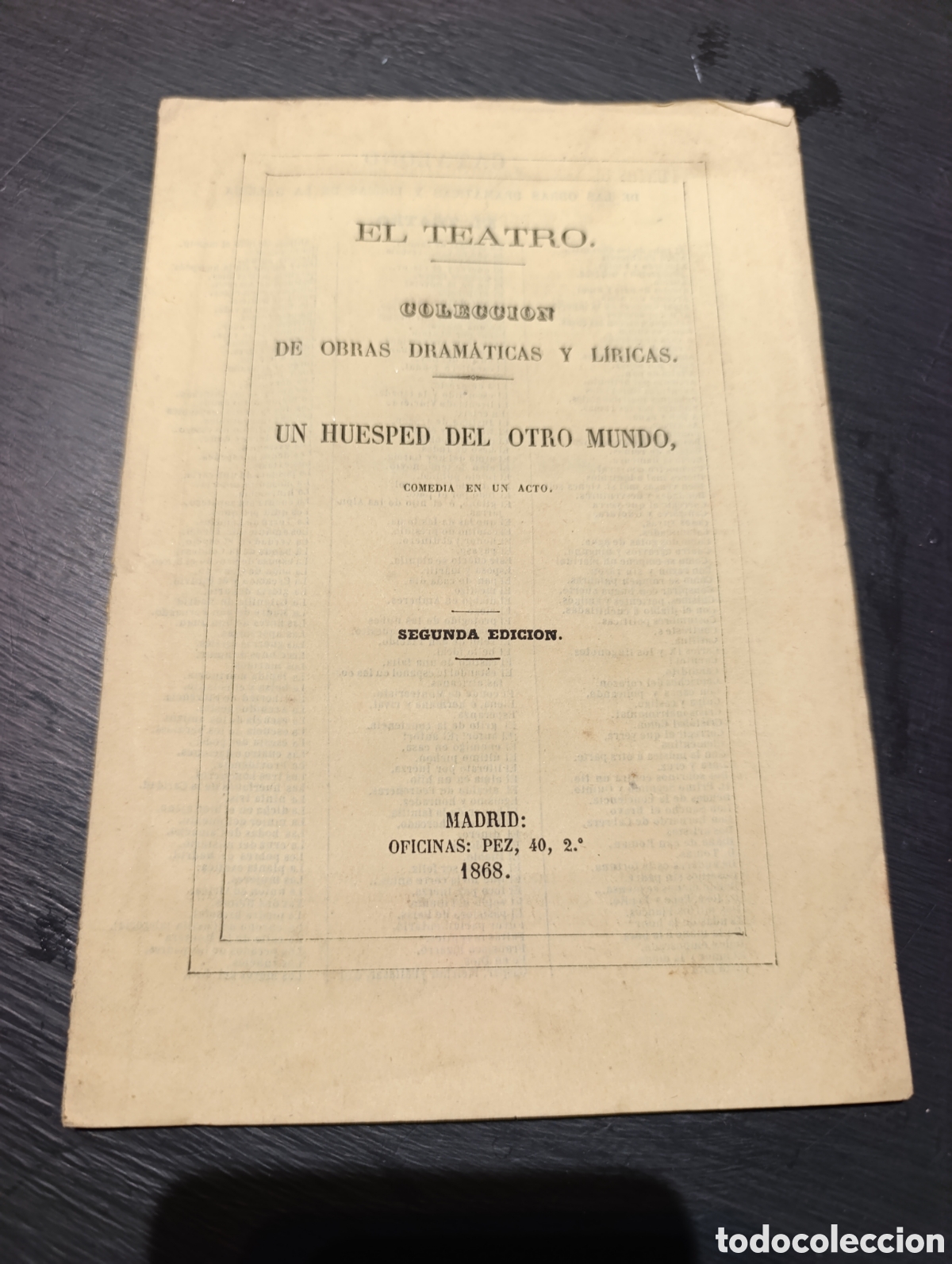 Libros antiguos: UN HUESPED DEL OTRO MUNDO. DON NARCISO SERRA. Madrid 1868