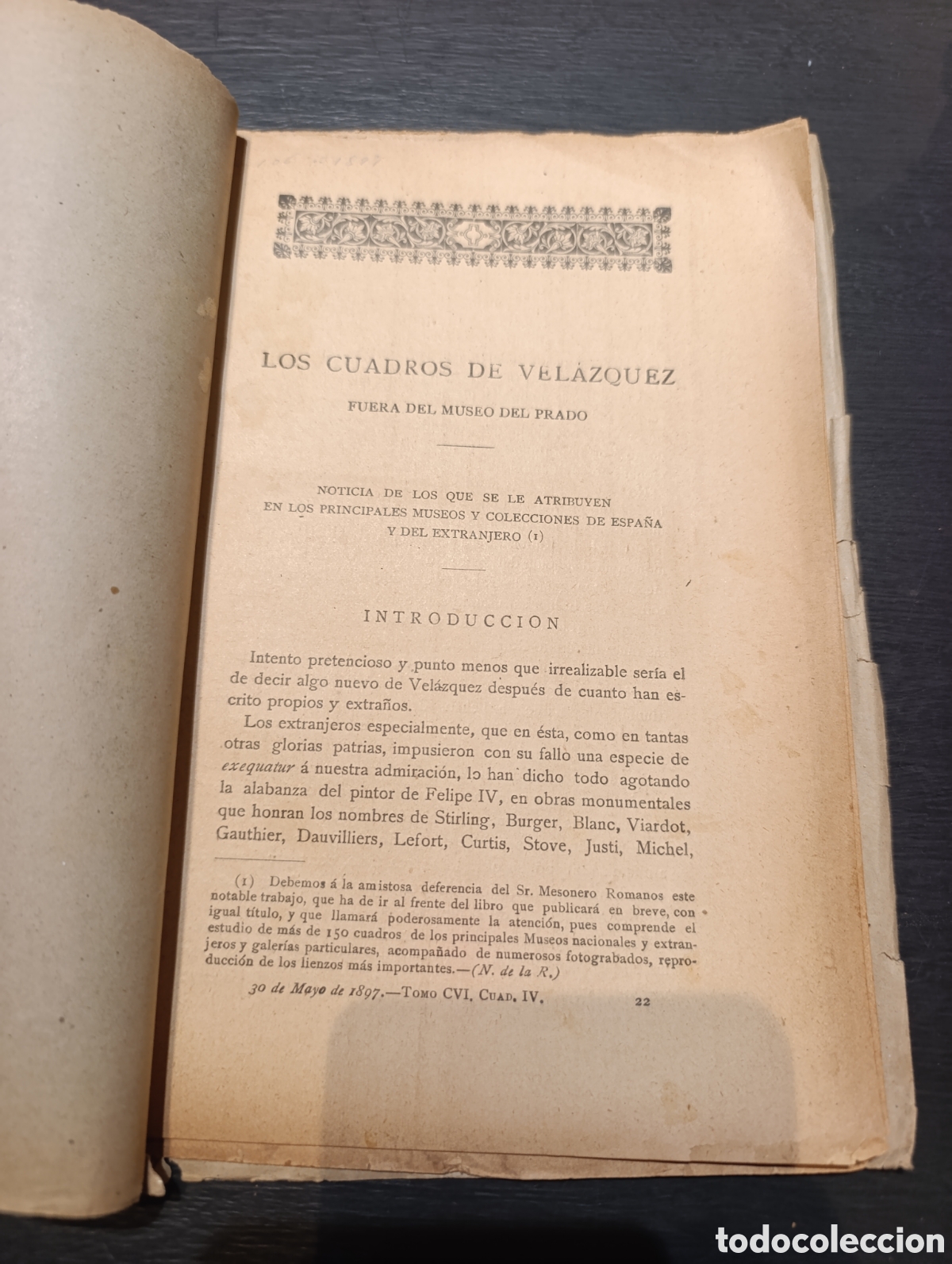 Libros antiguos: Los cuadros de Vel&aacute;zquez fuera del Museo del Prado, por Manuel Mesonero Romanos