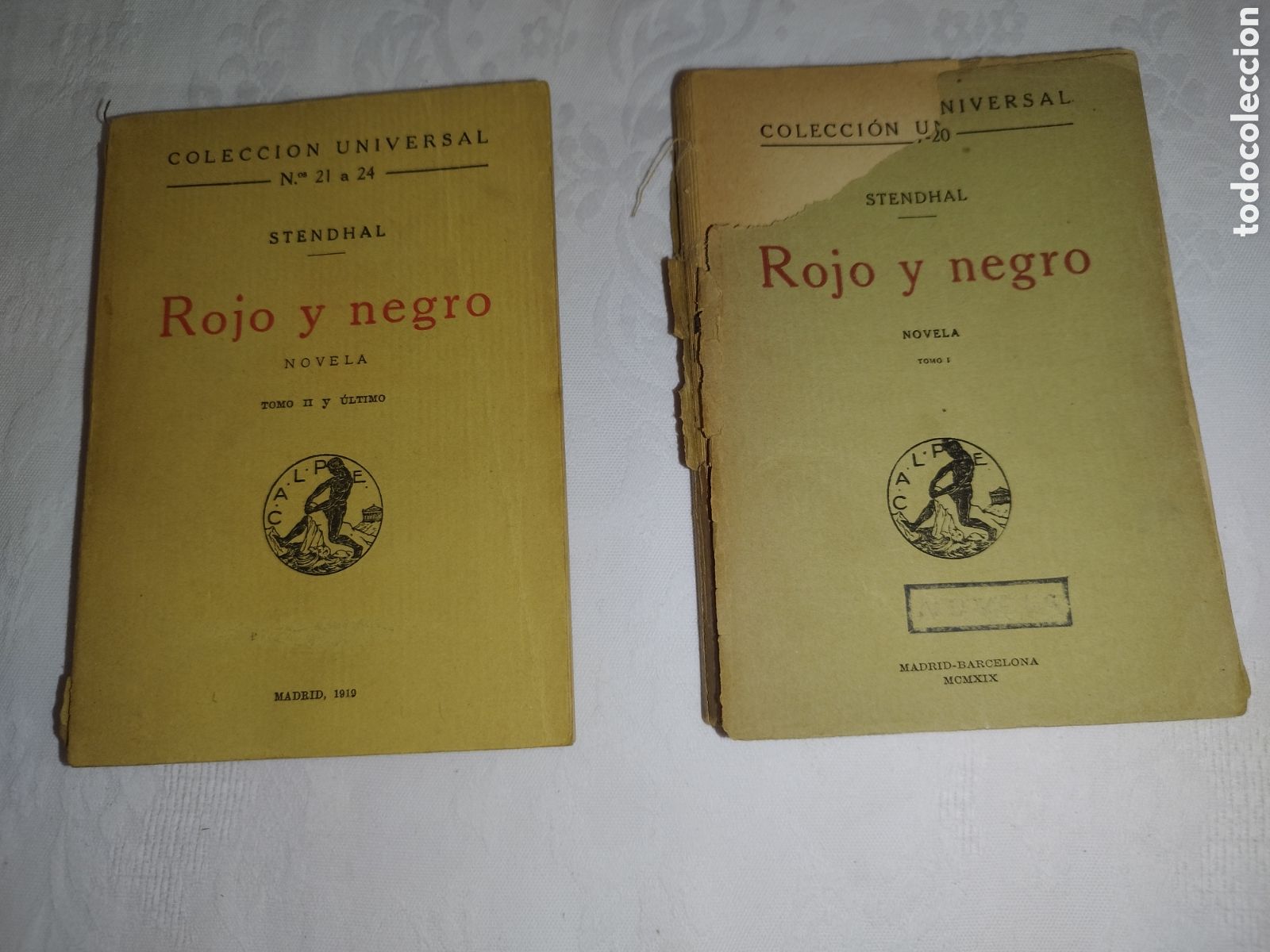 Libros antiguos: STENDHAL: ROJO Y NEGRO (2 TOMOS COMPLETA). ED. CALPE COLECCION UNIVERSAL, 1919 PRIMERA EDICION
