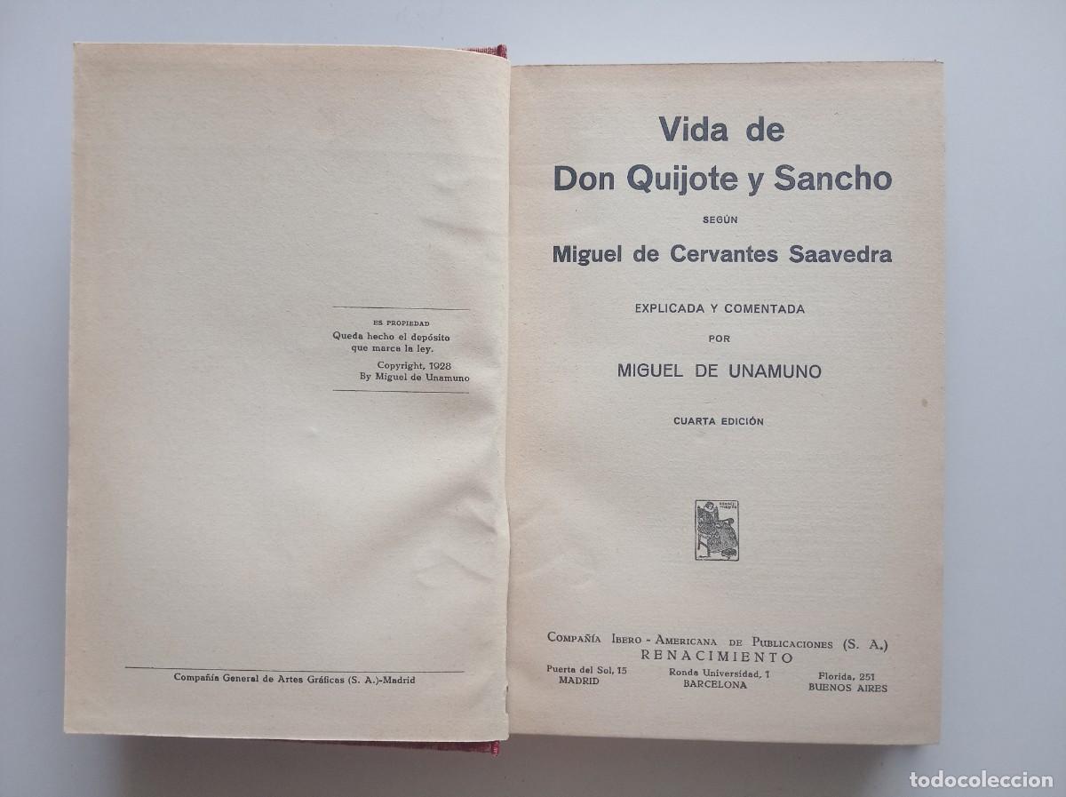 Libros antiguos: MIGUEL DE UNAMUNO. VIDA DE DON QUIJOTE Y SANCHO SEGUN CERVANTES. 1928.
