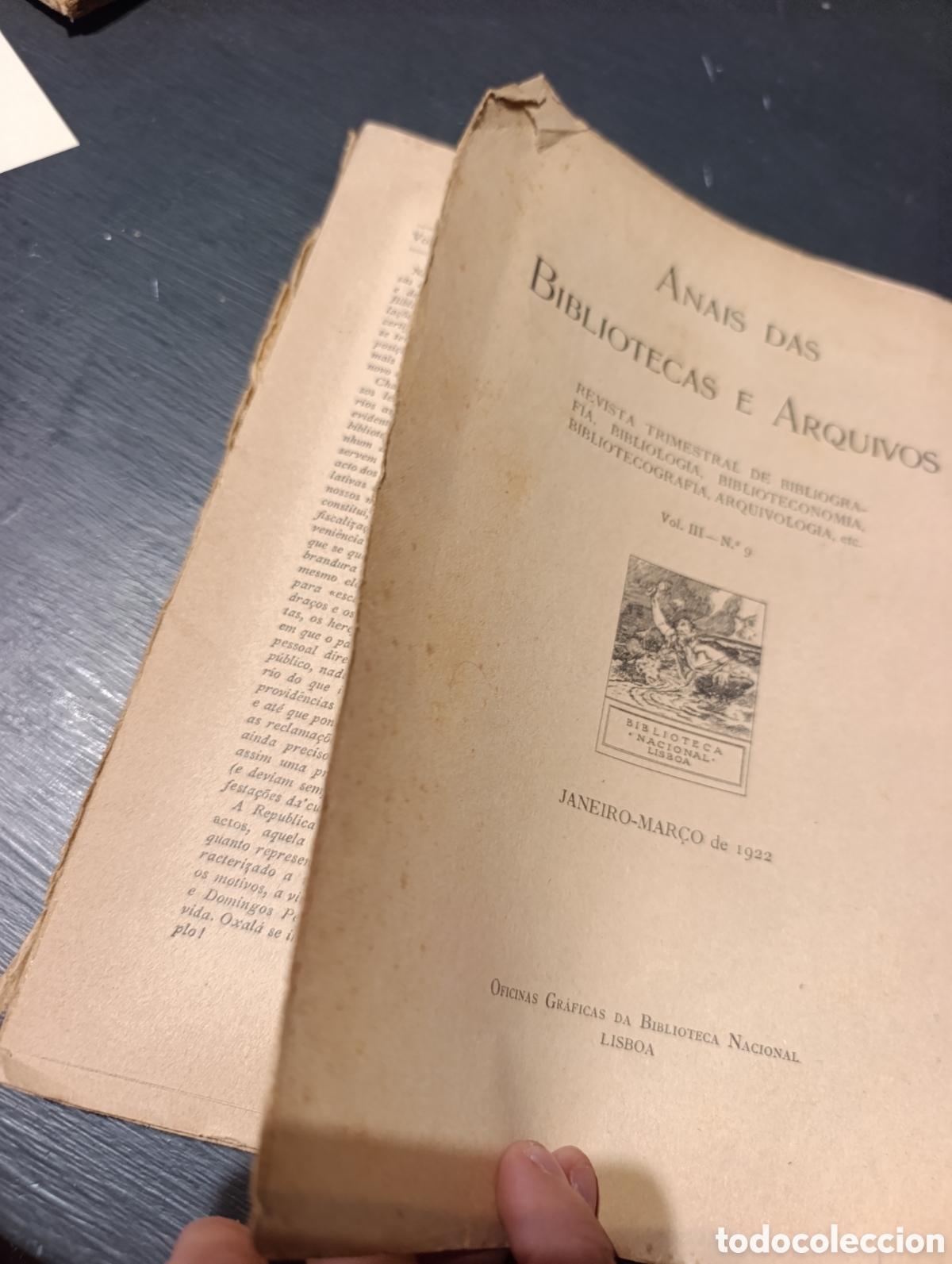 Libros antiguos: ANAIS DAS BIBLIOTECAS E ARQUIVOS. Jan Marzo 1922 vol III n9