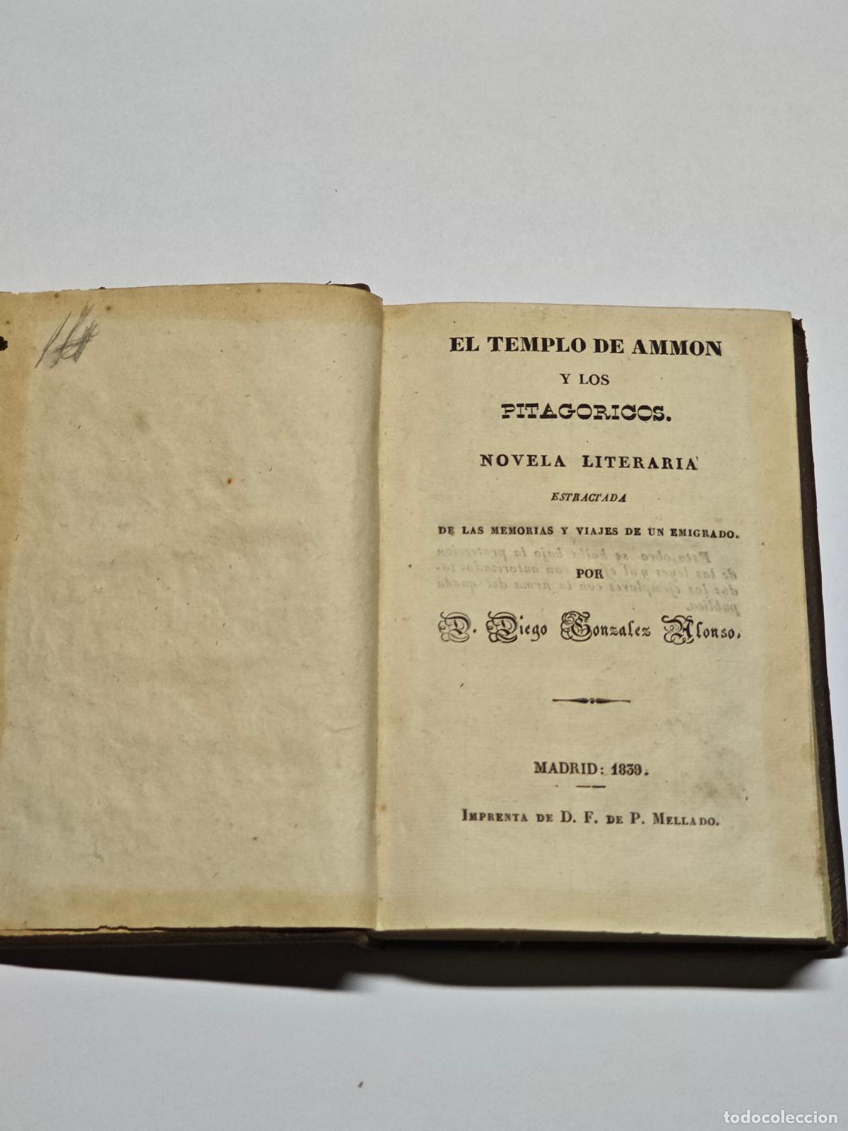 Libros antiguos: Libro El templo de Ammon y los pitag&oacute;ricos 1839