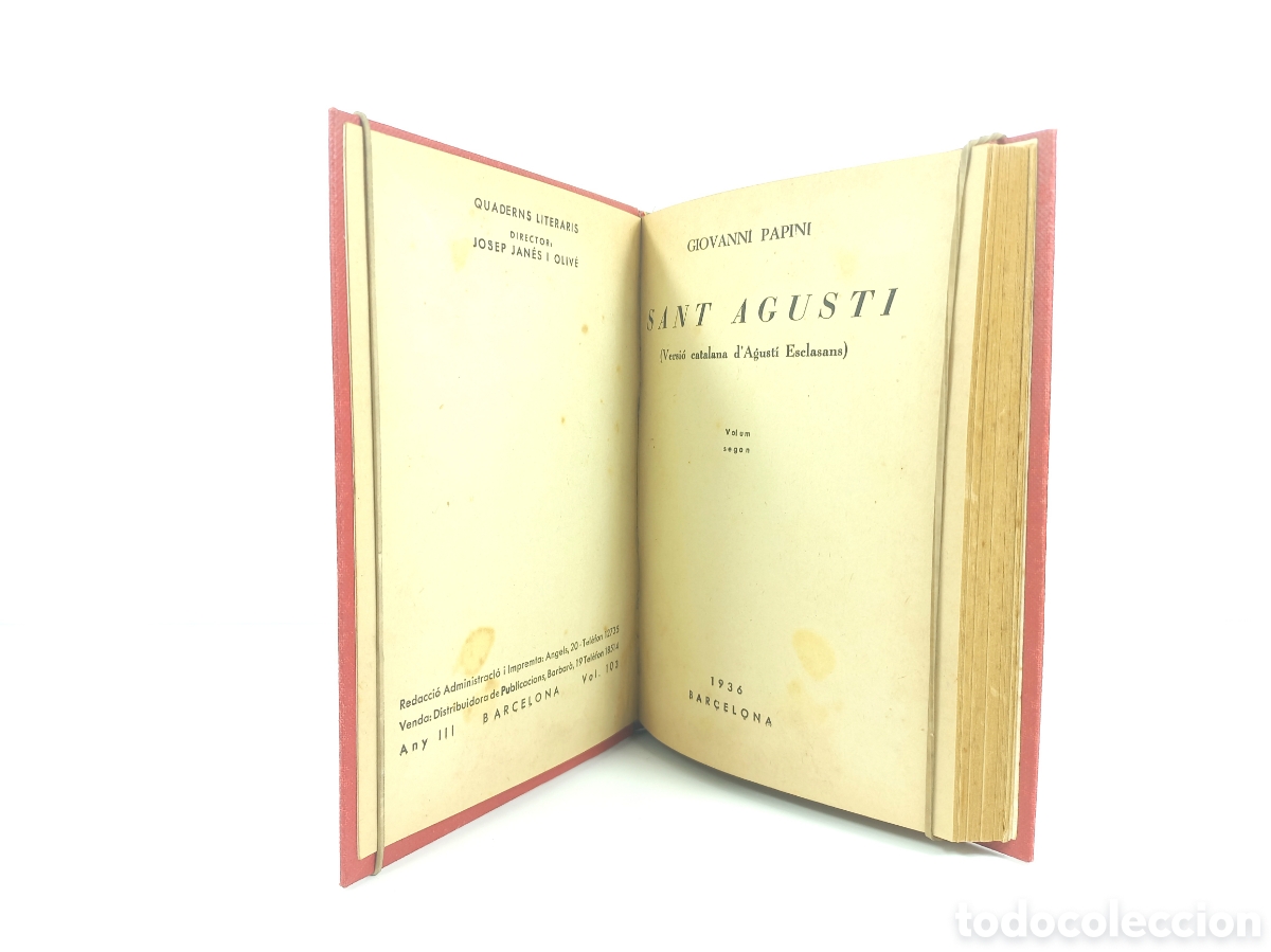 Libros antiguos: Sant Agust&iacute;. Giovanni Papini. 1936. Catal&aacute;n. - Foto 4