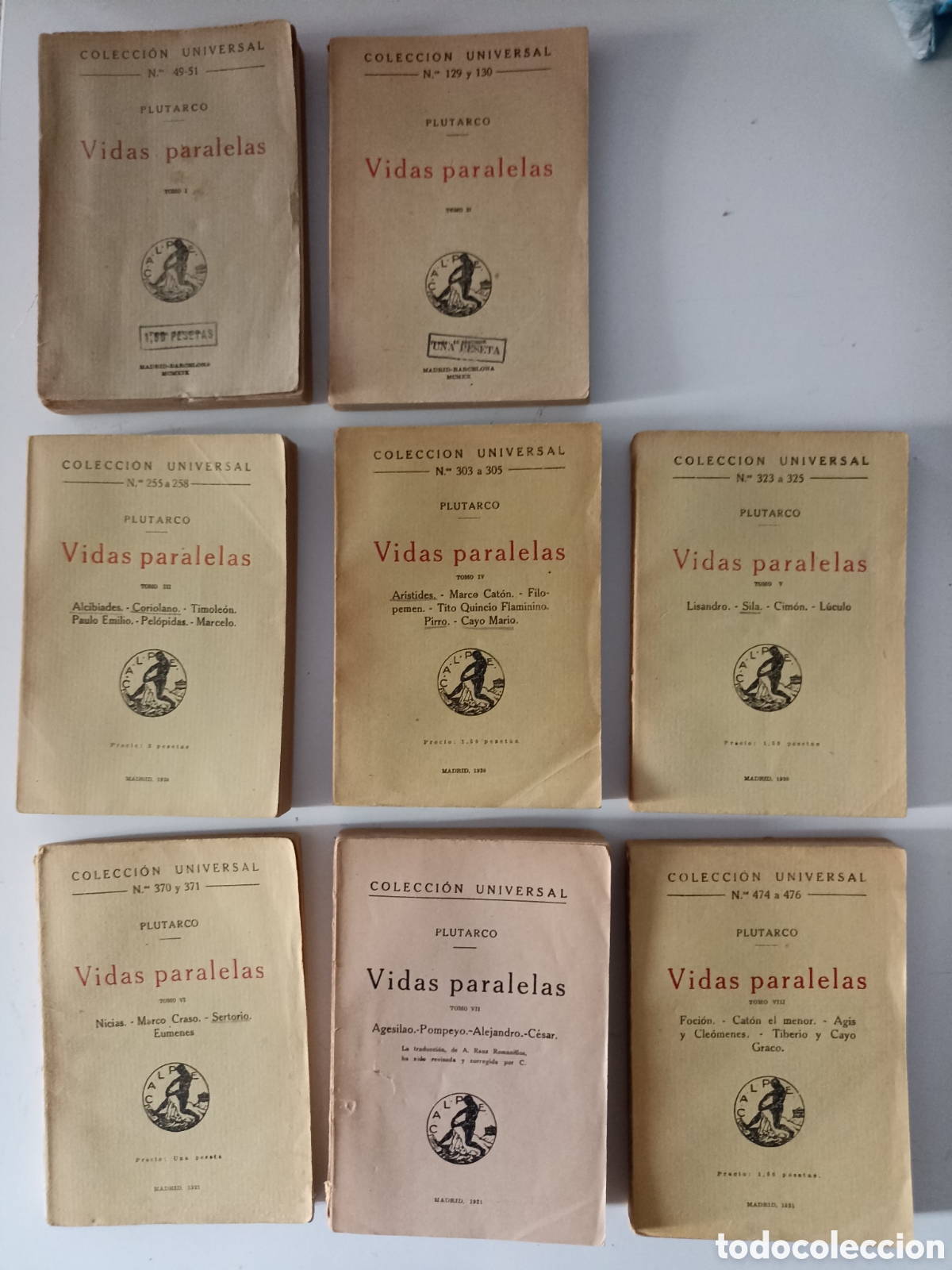 Libros antiguos: Plutarco - Vidas paralelas I-VIII (Calpe, 1919-1921)