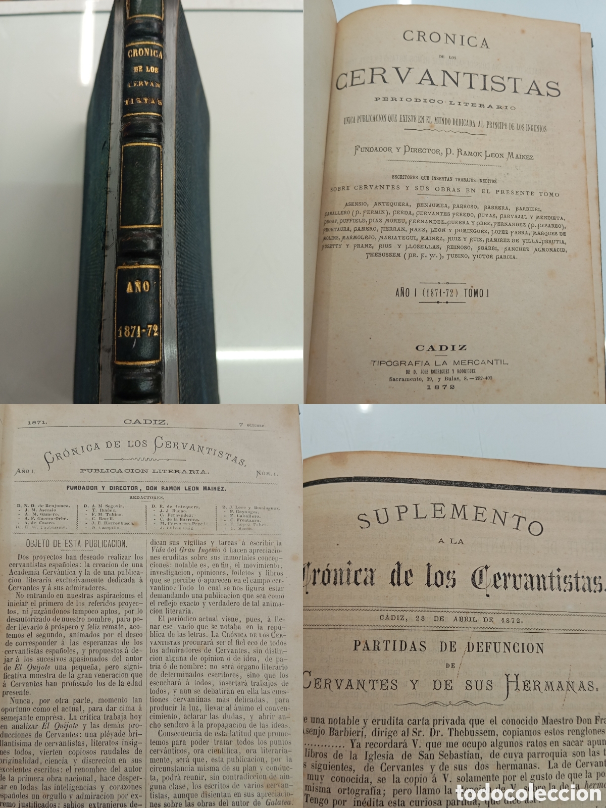 Libros antiguos: CRONICA DE LOS CERVANTISTAS 1872 Tomo I Completo 1 al 6 + 3 SUPLEMENTOS CADIZ RARO CERVANTES QUIJOTE