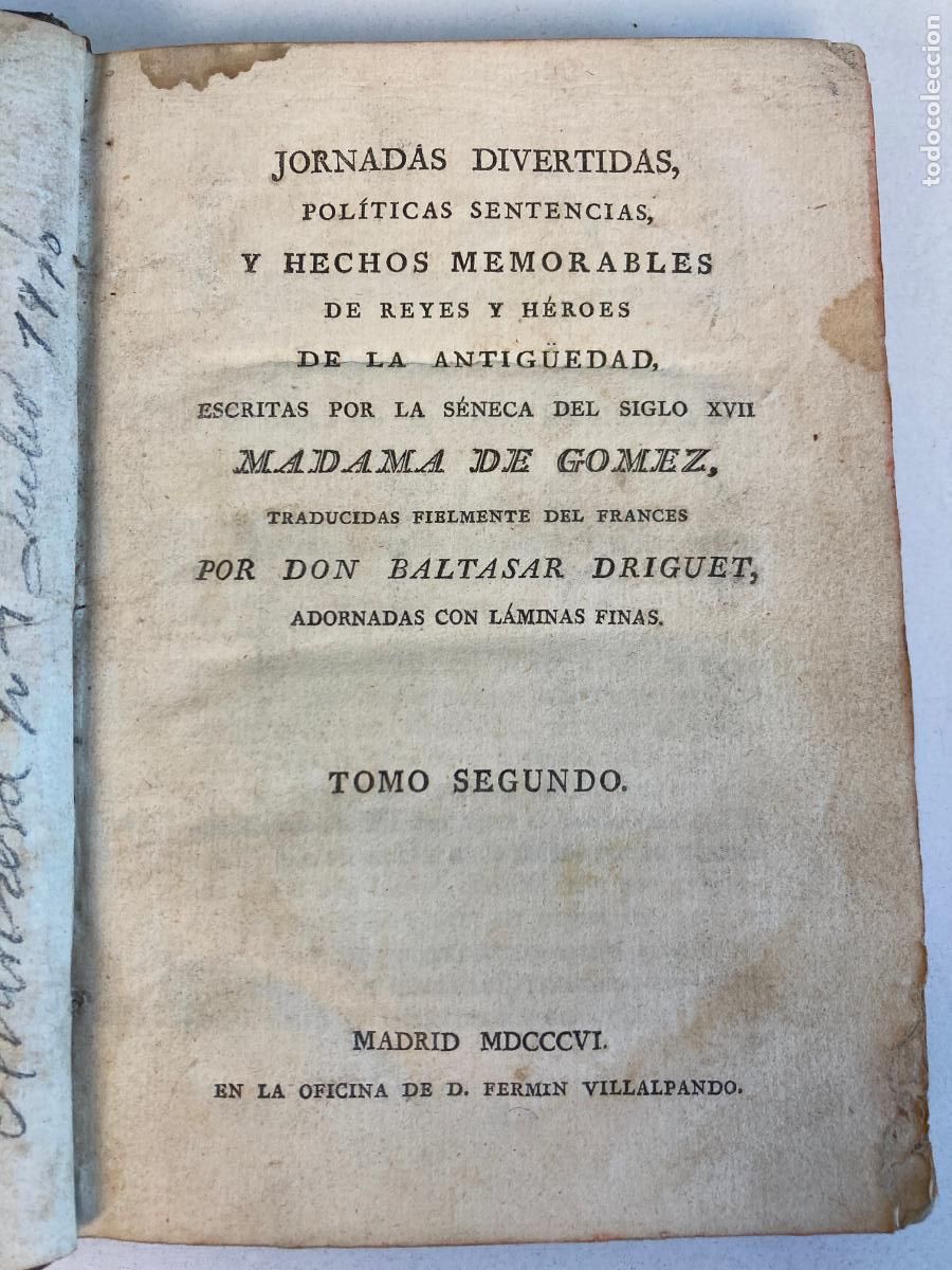 Libros antiguos: JORNAD&Aacute;S DIVERTIDAS, POL&Iacute;TICAS SENTENCIAS, MADAMA DE GOMEZ - MADRID 1806 -CON LAMINAS