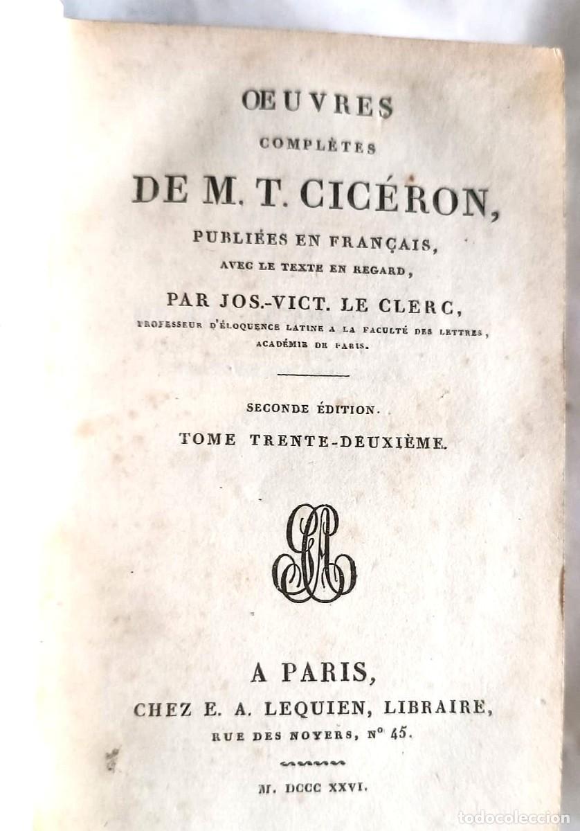 Libros antiguos: A&ntilde;o 1826. CICER&Oacute;N - Libro antiguo en edici&oacute;n biling&uuml;e. - Foto 2