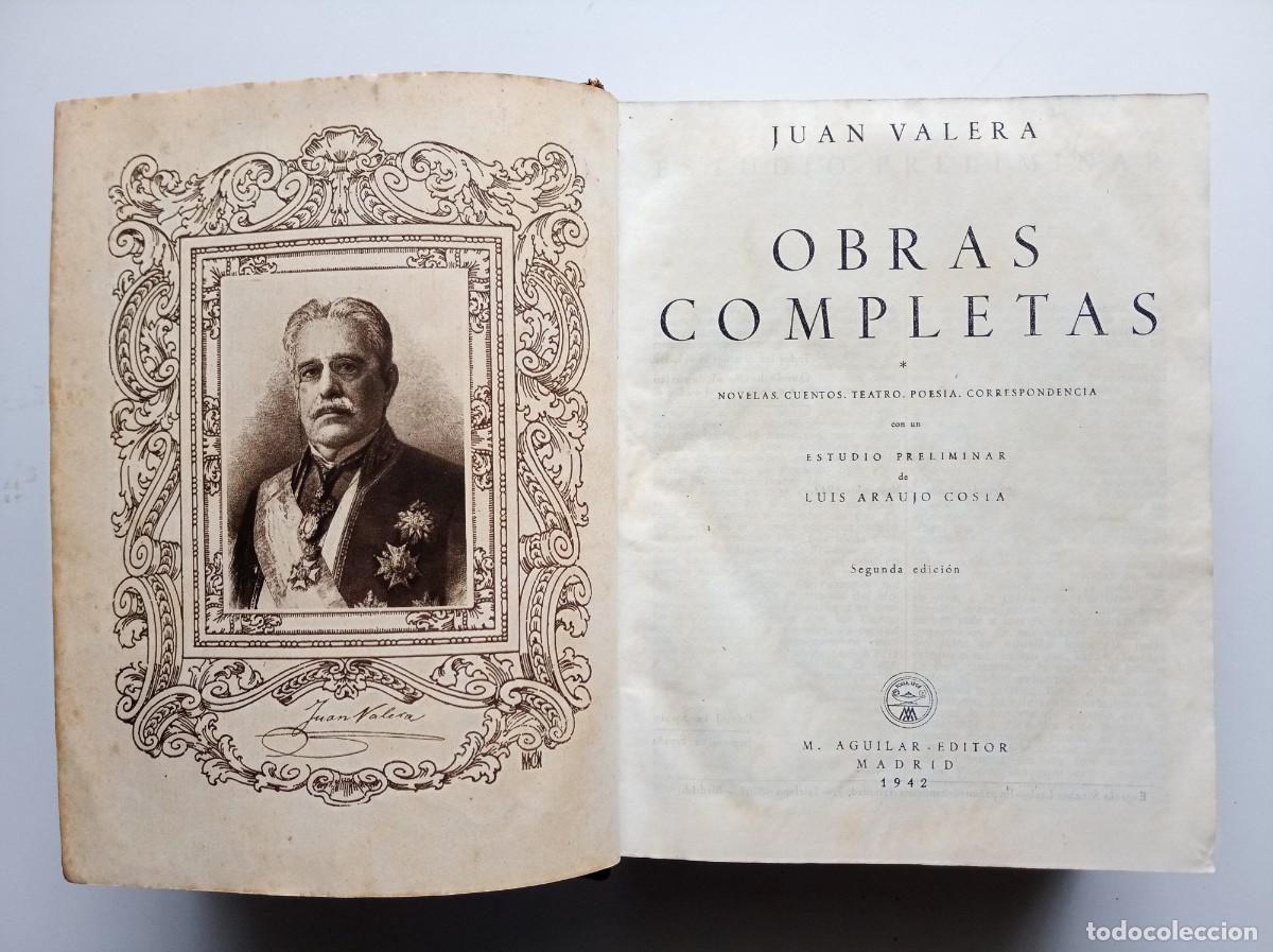 Libros antiguos: EDICI&Oacute;N AGUILAR EN PIEL DE LAS OBRAS COMPLETAS DE JUAN VALERA. 1942. PAPEL BIBLIA.
