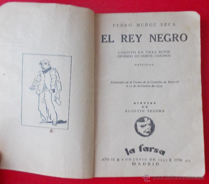 Libros antiguos: Cuento en tres actos, El Rey negro, de Pedro Mu&ntilde;oz Seca, 1935. - Foto 2