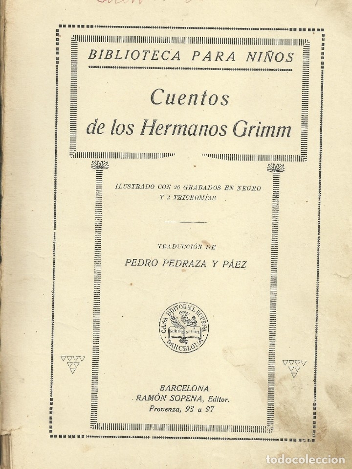 Libros antiguos: Cuentos de los hermanos Grimm. Ram&oacute;n Sopena 1918 - Foto 2