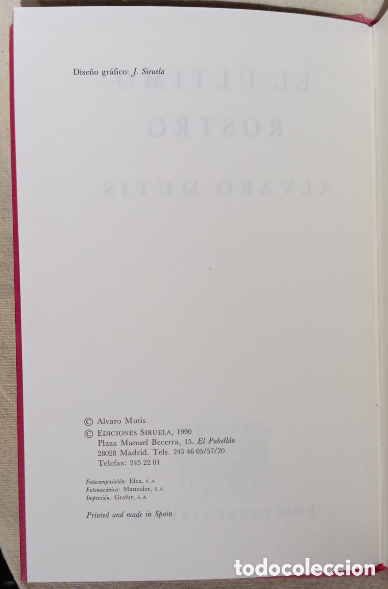 Libros antiguos: El &uacute;ltimo rostro. Autor: &Aacute;lvaro Mutis. - Foto 6