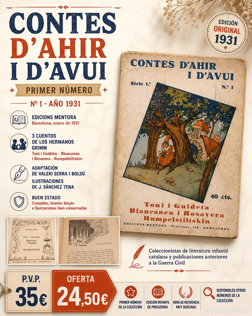 Libros antiguos: A&Ntilde;O 1931!! | CONTES D'AHIR I D'AVUI N.&ordm; 1 | GERMANS GRIMM | EDICIONS MENTORA