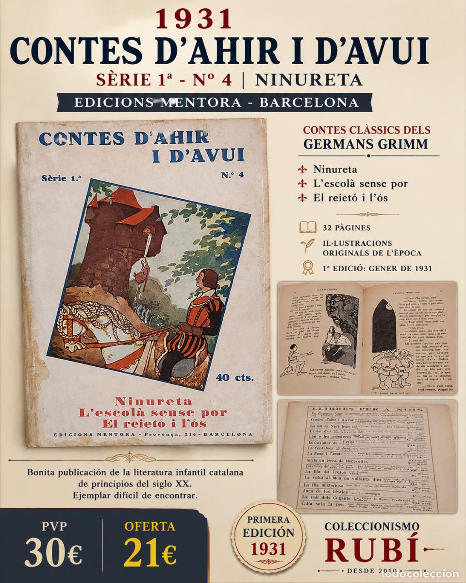 Libros antiguos: A&Ntilde;O 1931!! | CONTES D'AHIR I D'AVUI | S&Egrave;RIE 1&ordf; N.&ordm; 4 | NINURETA | EDICIONS MENTORA
