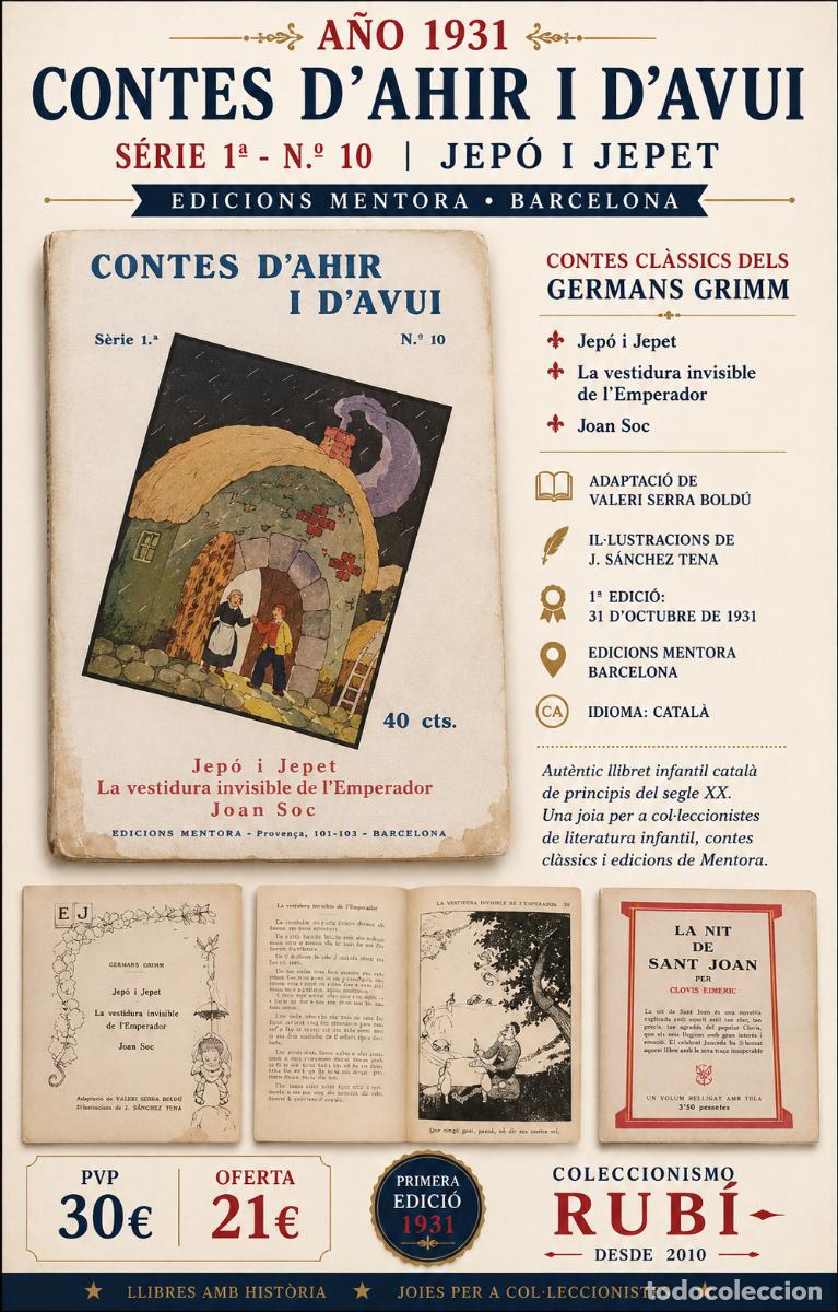 Libri antichi: A&Ntilde;O 1931 !! | GERMANS GRIMM | JEP&Oacute; I JEPET | CONTES D'AHIR I D'AVUI | SERIE 1&ordf; N.&ordm; 10