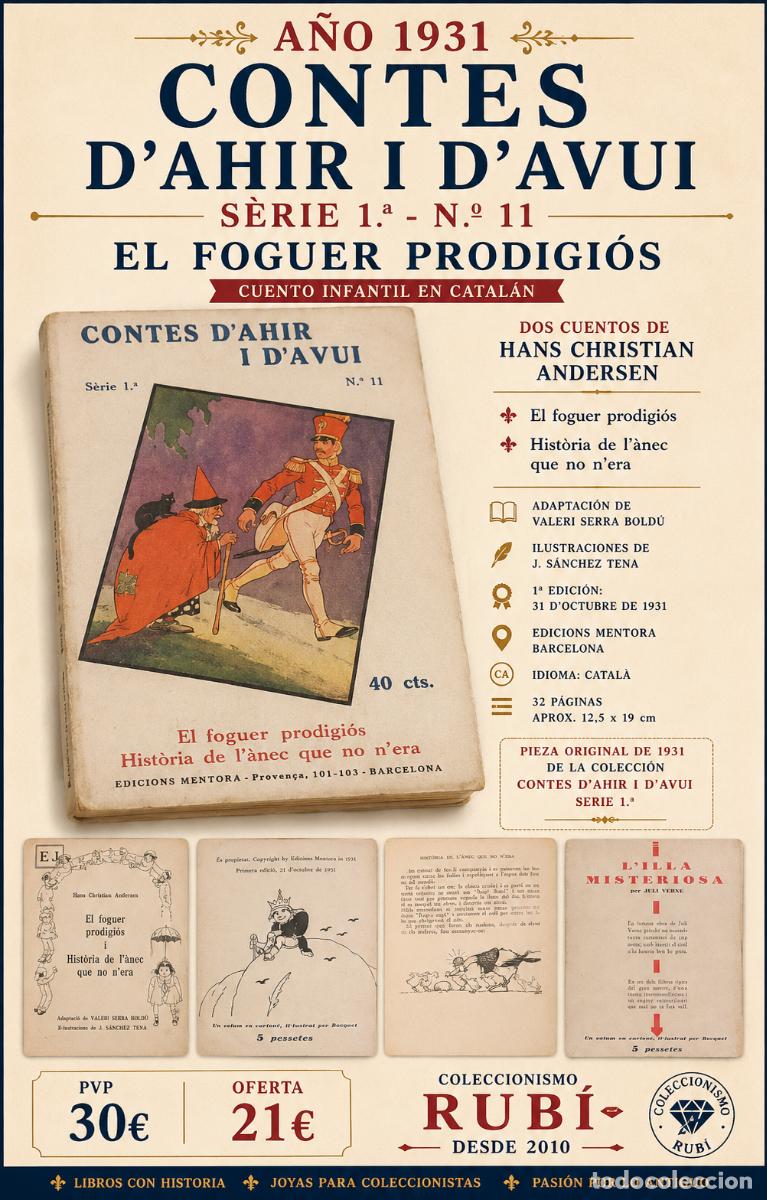 Libri antichi: A&Ntilde;O 1931 !! | ANDERSEN | EL FOGUER PRODIGI&Oacute;S | CONTES D'AHIR I D'AVUI | N.&ordm; 11