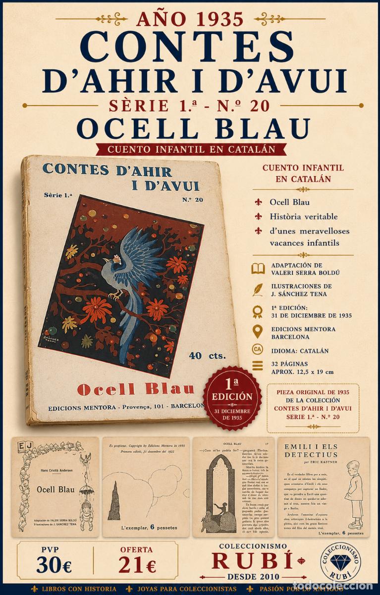 Libros antiguos: A&Ntilde;O 1935 !! | CONTES D&rsquo;AHIR I D&rsquo;AVUI N.&ordm; 20 | OCELL BLAU | 1&ordf; EDICI&Oacute;N