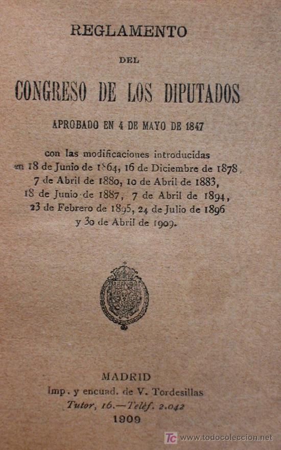 Old books: Reglamento del Congreso de los Diputados Aprovado en Mayo de 1847