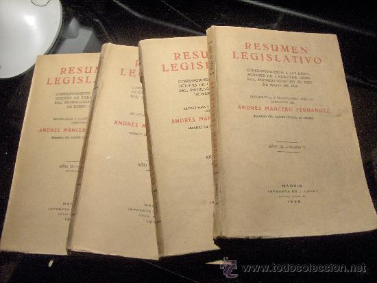 Old books: RESUMEN LEGISLATIVO 1936-ENERO-MARZO-ABRIL-MAYO - ANDRES MANCEBO FERNANDEZ