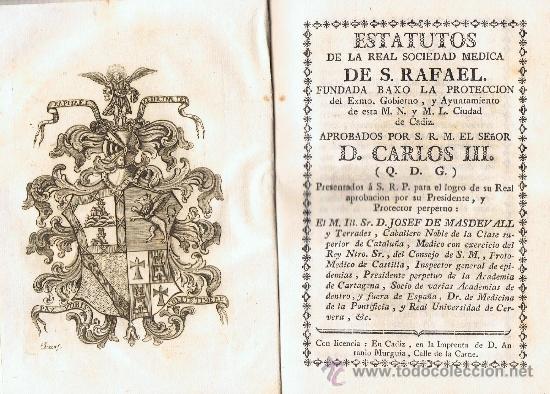 Libros antiguos: ESTATUTOS DE LA REAL SOCIEDAD M&Eacute;DICA DE S. RAFAEL