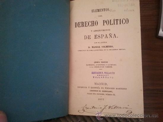 Libros antiguos: ELEMENTOS DEL DERECHO POLITICO - Foto 1