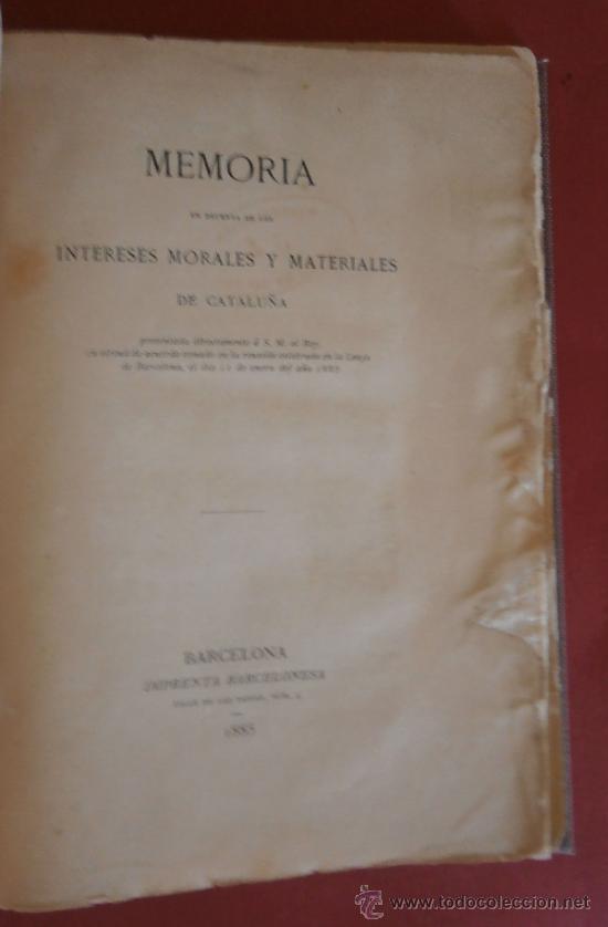 Livros antigos: Memoria en defensa de los intereses morales y materiales de Catalu&ntilde;a