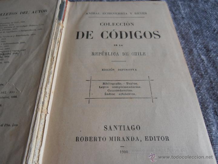 Libros antiguos: CODIGOS CHILENOS, ROBERTO MIRANDA, EDITOR, 1900 - Foto 4