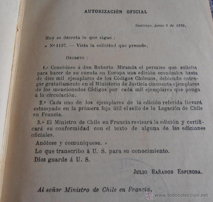 Libros antiguos: CODIGOS CHILENOS, ROBERTO MIRANDA, EDITOR, 1900 - Foto 5