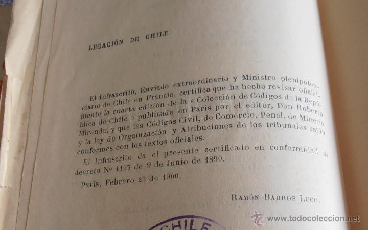 Libros antiguos: CODIGOS CHILENOS, ROBERTO MIRANDA, EDITOR, 1900 - Foto 6