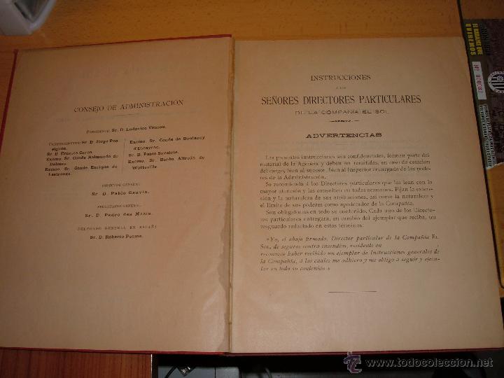 Libros antiguos: LIBRO COMPA&Ntilde;IA DE SEGURO EL SOL, 1909
