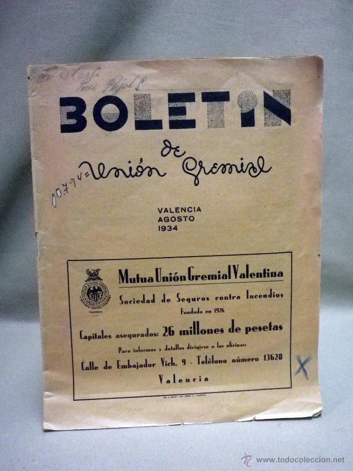 Libri antichi: BOLETIN N&ordm; 2, UNION GREMIAL, VALENCIA, 1934, MUTUA UNION GREMIAL VALENTINA