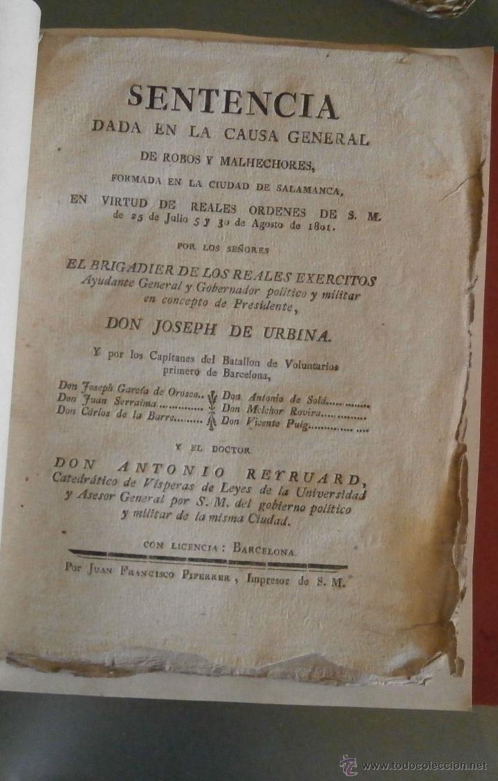 Libros antiguos: Sentencia dada en la causa general de robos y malhechores, formada en la ciudad de Salamanca...