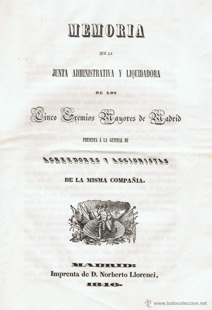 Libros antiguos: MEMORIA QUE LA JUNTA ADMINISTRATIVA Y LIQUIDADORA DE LOS CINCO GREMIOS MAYORES DE MADRID PRESENTA &Aacute;