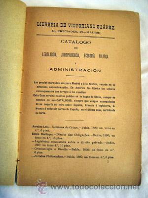 Libros antiguos: CAT&Aacute;LOGO DE LEGISLACI&Oacute;N, JURISPRUDENCIA, ECONOM&Iacute;A POL&Iacute;TICA Y ADMINISTRACI&Oacute;N. LIB VICTORIANO SU&Aacute;REZ