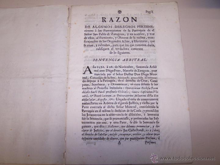 Livros antigos: &rdquo;Razon de algunos derechos pertenecientes &agrave; los Parroquianos de el Se&ntilde;or San Pablo de Zaragoza.... &rdquo;