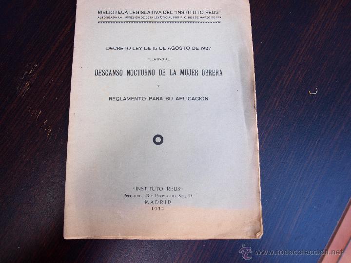 Livros antigos: 1934 Descanso de la mujer obrera - Biblioteca legislativa del insituto Reus
