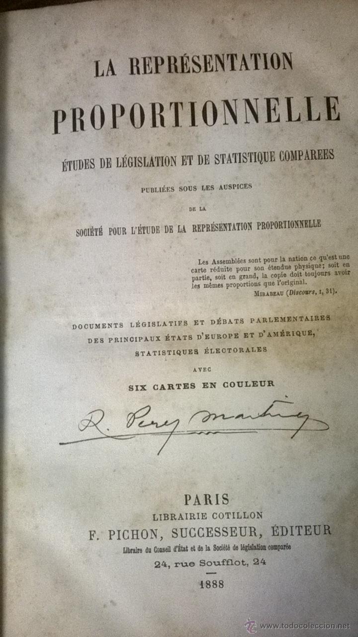 Libros antiguos: LA REPR&Eacute;SENTATION PROPORTIONNELLE - 1888 - Foto 1