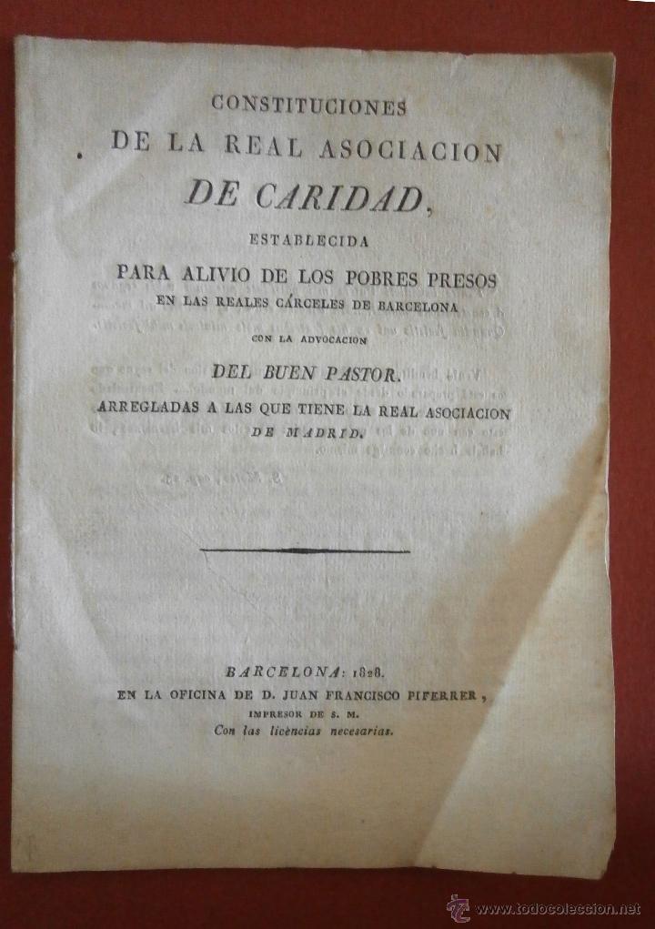 Libros antiguos: Constituciones de la Real Asociacion de Caridad, establecida para alivio de los pobres presos en las