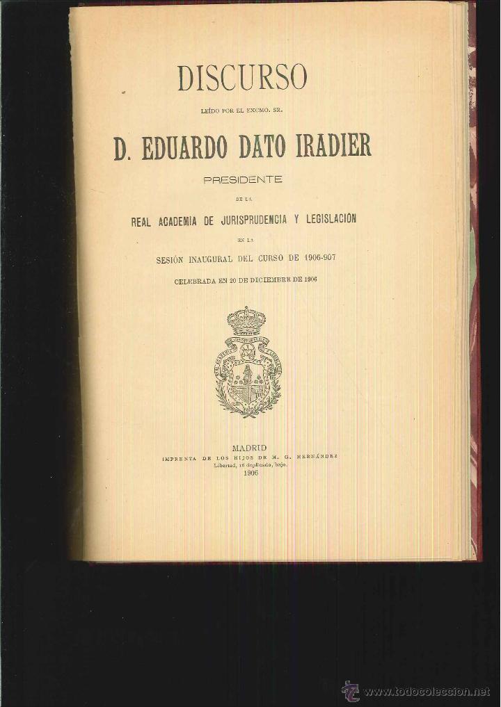 Libros antiguos: DISCURSO D. EDUARDO DATO IRADIER - Foto 1