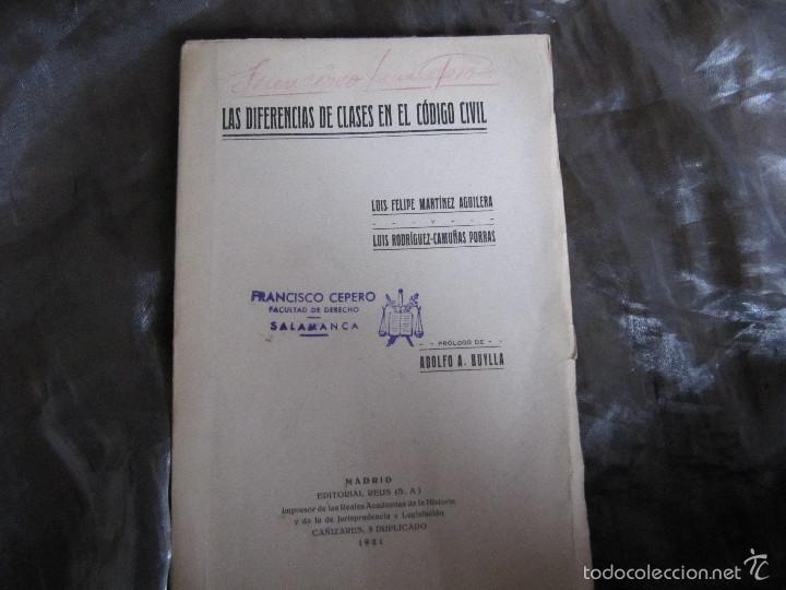 Livros antigos: LAS DIFERENCIAS DE CLASES EN EL CODIGO CIVIL 1921 MADRID