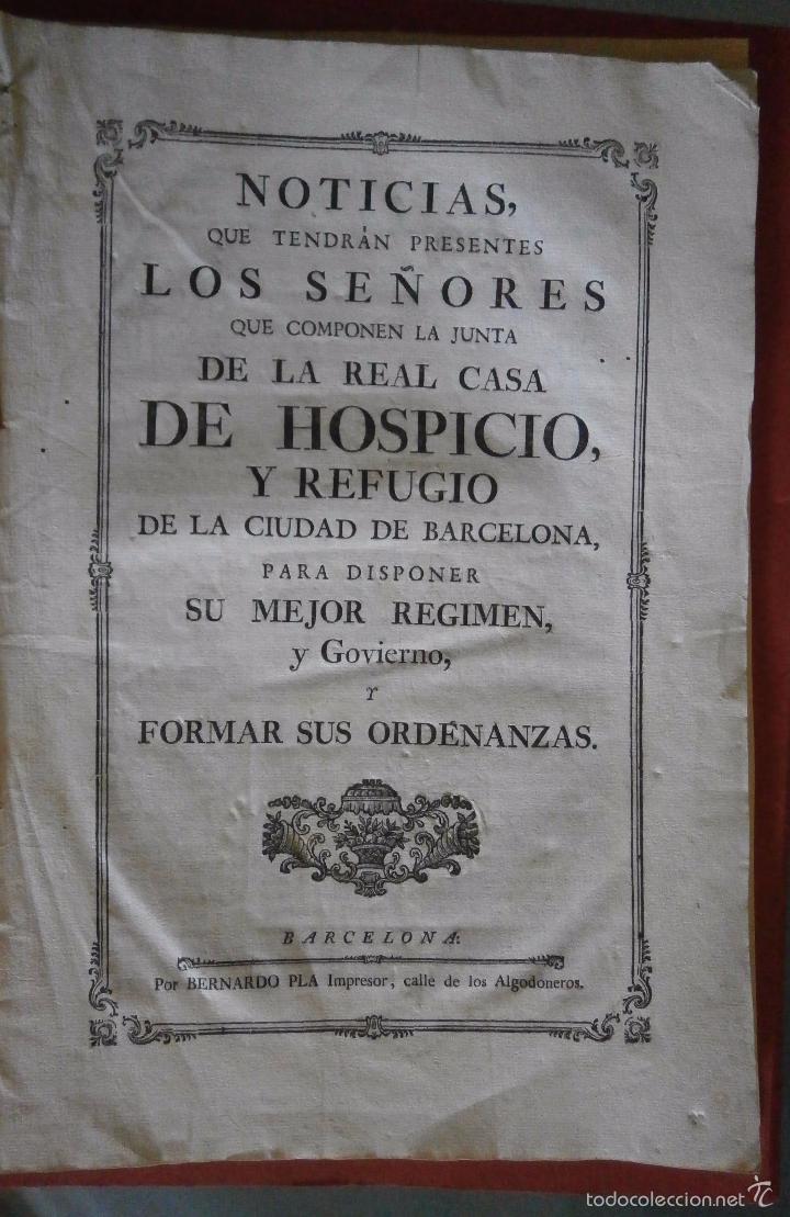 Livros antigos: Noticias que tendran presentes los se&ntilde;ores que componen la Junta de la Real Casa de Hospicio y Refug