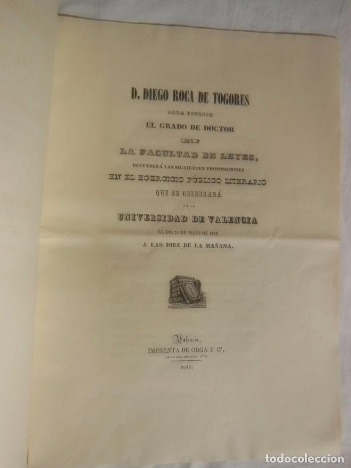 Libri antichi: DIEGO ROCA DE TOGORES PARA OBTENER EL GRADO DE DOCTOR EN LA FACULTAD DE LEYES. 1843