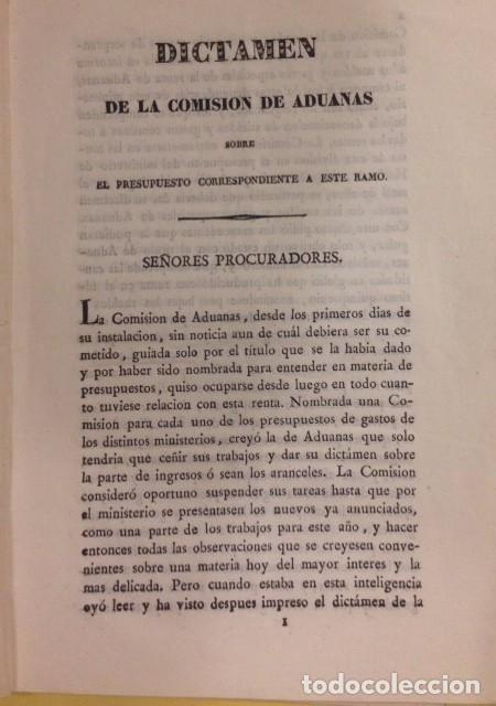 Libri antichi: DICTAMEN DE LA COMISION DE ADUANAS 1835. R. GONZALEZ, F. DE ORENSE. F. BELDA. R. DE LLANO.F. VILLACE