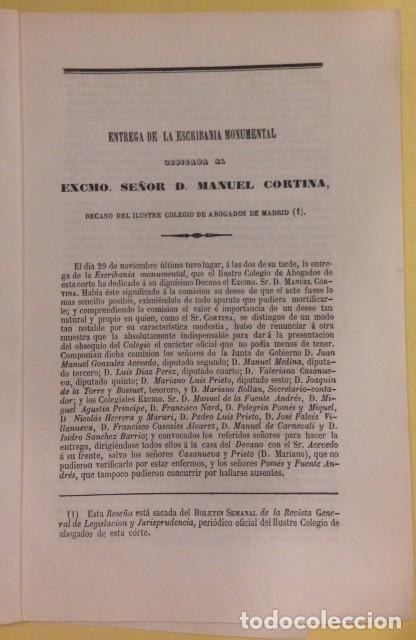 Libri antichi: ENTREGA DE LA ESCRIBANIA MONUMENTAL DEDICADA A D. MANUEL CORTINA 1856