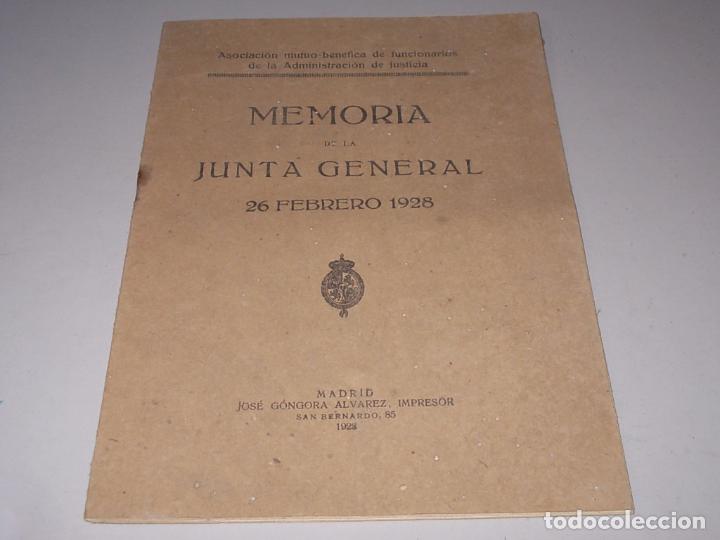 Libri antichi: Memoria Junta General 26/02/1928 Asoc. Mutuo ben&eacute;fica funcionarios Administraci&oacute;n Justicia