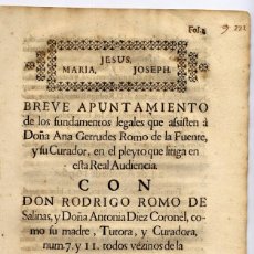 Libros antiguos: ESTEVAN MONTERO, LDO. DON MANUEL. BREVE APUNTAMIENTO DE LOS FUNDAMENTOS LEGALES QUE ASSISTEN... 1705